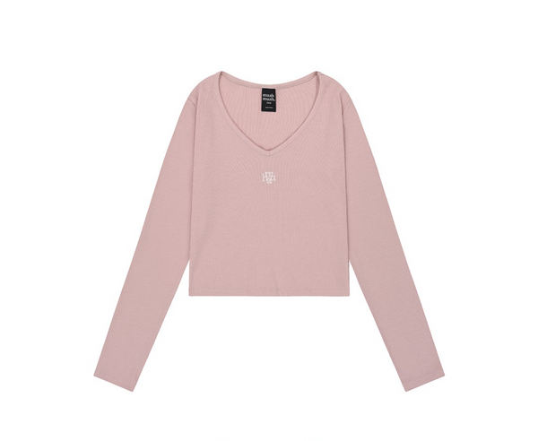 [muahmuah] Stitch V-neck Long-Sleeved T-shirt (Baby Pink)