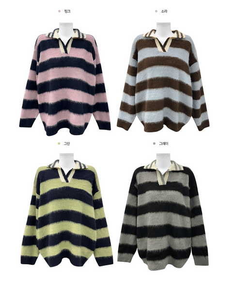 [MODIMOOD] Angora Brush Collar Oversized Fit Knitwear