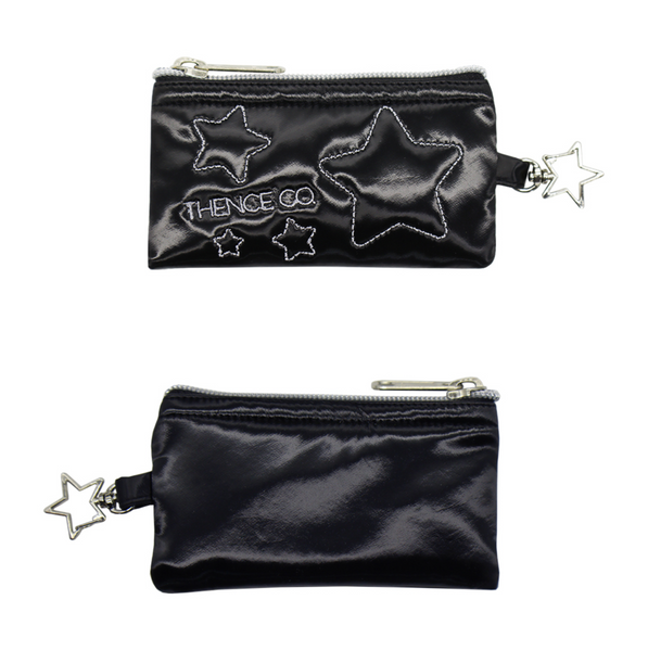 [THENCE] Glossy Stitch Wallet Black