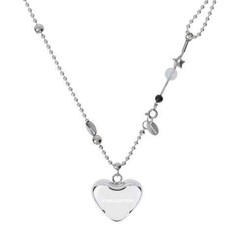 [STEELEDITION] Volume Heart Sliding Ball Necklace