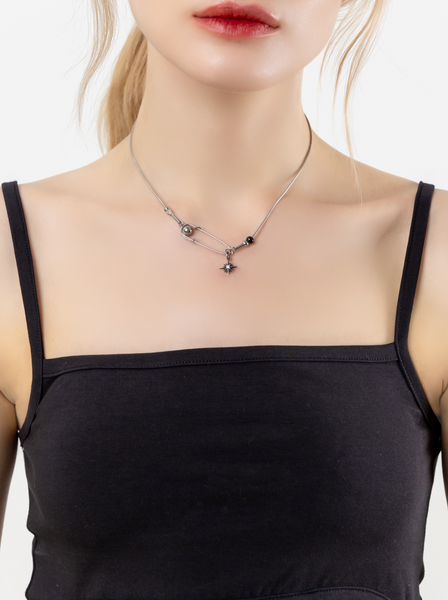 [STEELEDITION] Cubic Star Safety Pin Necklace