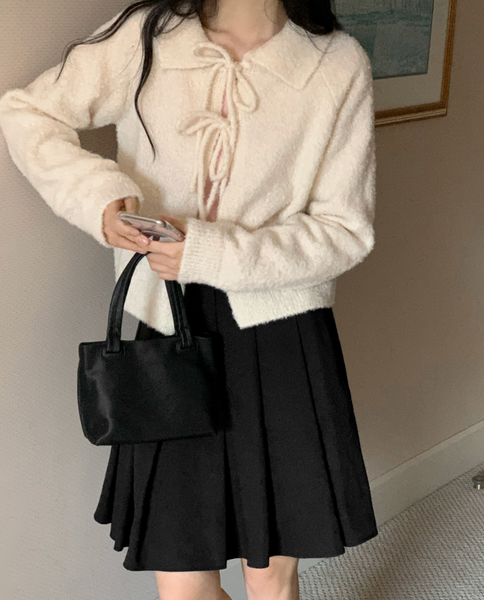 [98°C] Collar Ribbon Cardigan