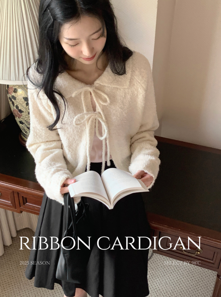 [98°C] Collar Ribbon Cardigan