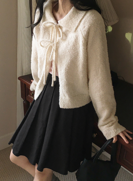 [98°C] Collar Ribbon Cardigan