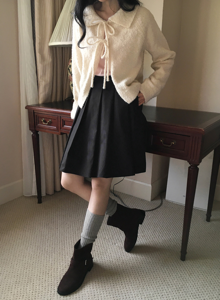 [98°C] Collar Ribbon Cardigan