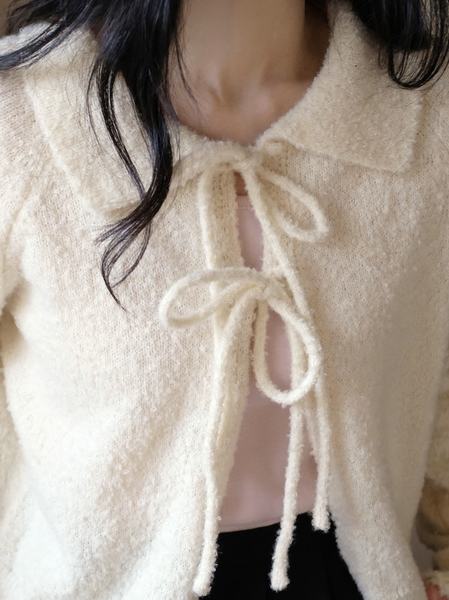 [98°C] Collar Ribbon Cardigan