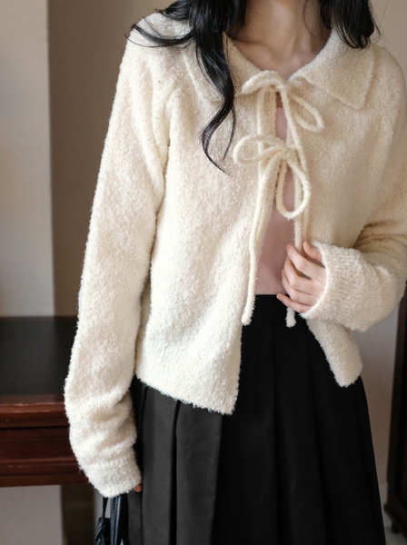 [98°C] Collar Ribbon Cardigan