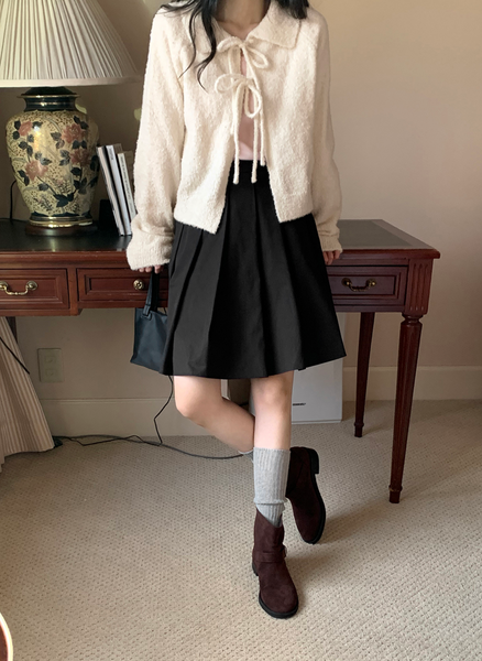 [98°C] Collar Ribbon Cardigan