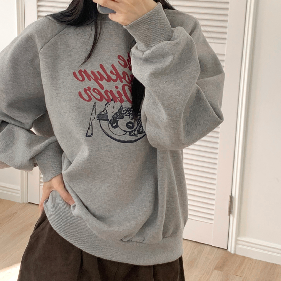 [98°C] Dining Printed Fleece Sweatshirt