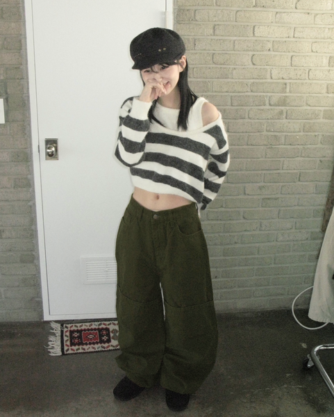 [Unbutty] Knee Pintuck Wide Cotton Pants