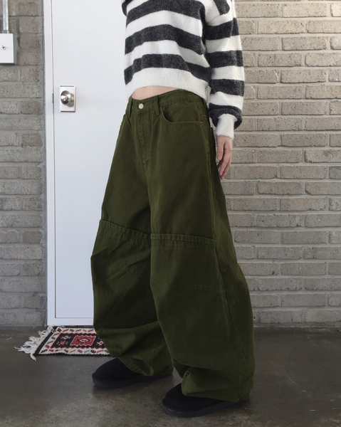 [Unbutty] Knee Pintuck Wide Cotton Pants