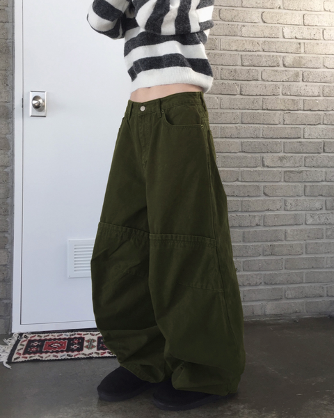 [Unbutty] Knee Pintuck Wide Cotton Pants