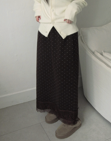 [Unbutty] Momo Dot Lace Long Skirt