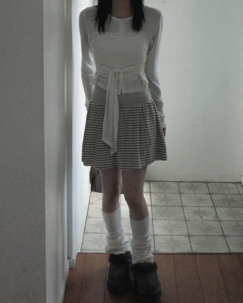 [Unbutty] Bubble Stripe Flared Skirt