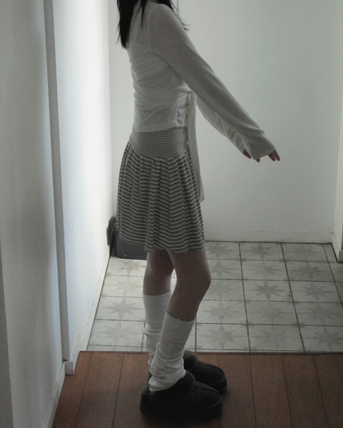 [Unbutty] Bubble Stripe Flared Skirt