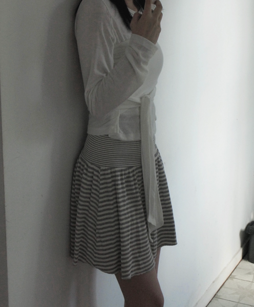 [Unbutty] Bubble Stripe Flared Skirt