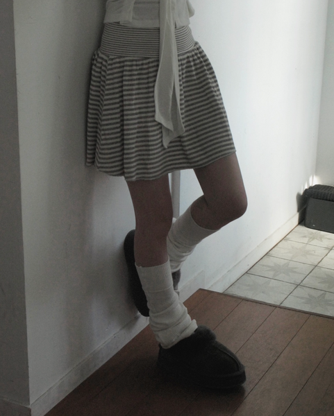 [Unbutty] Bubble Stripe Flared Skirt