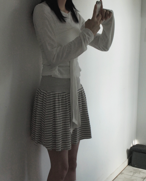 [Unbutty] Bubble Stripe Flared Skirt