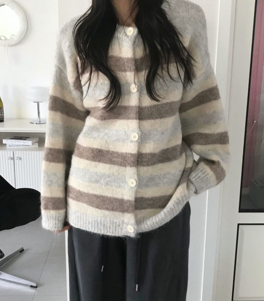 [ONEGREEN] Soft Stripe Wool Cardigan