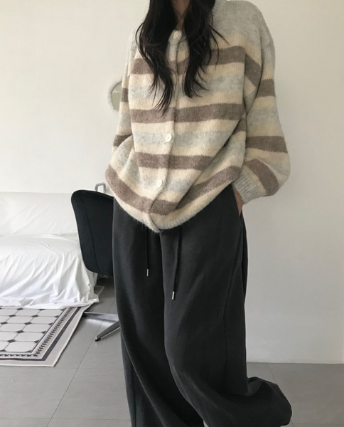 [ONEGREEN] Soft Stripe Wool Cardigan