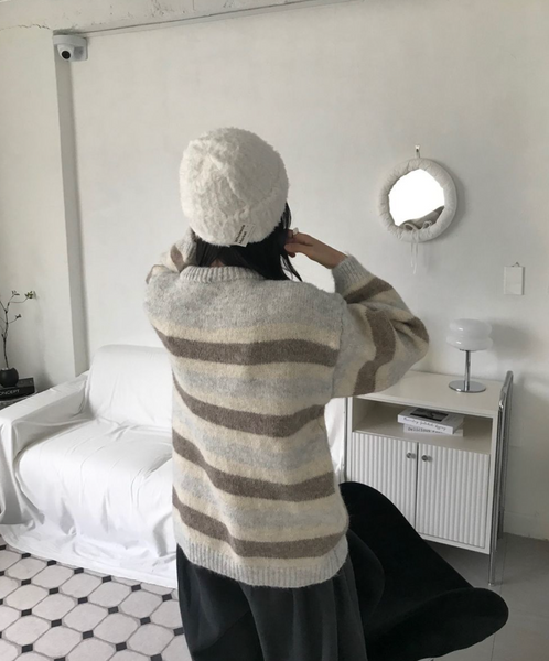 [ONEGREEN] Soft Stripe Wool Cardigan