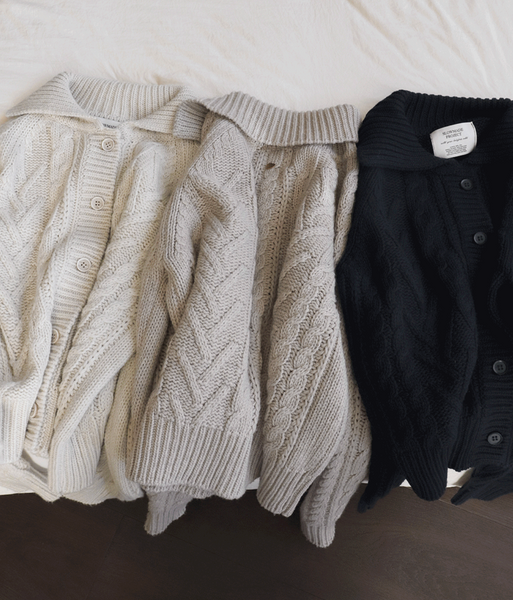 [SLOWAND] # SLOWMADE Salted Back Point Cable Cardigan