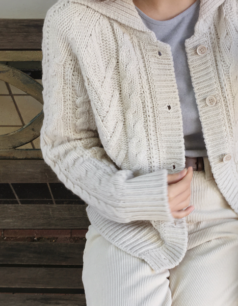 [SLOWAND] # SLOWMADE Salted Back Point Cable Cardigan