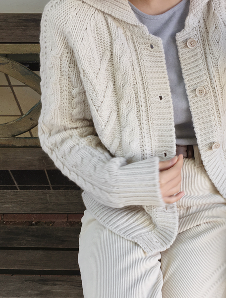 [SLOWAND] # SLOWMADE Salted Back Point Cable Cardigan