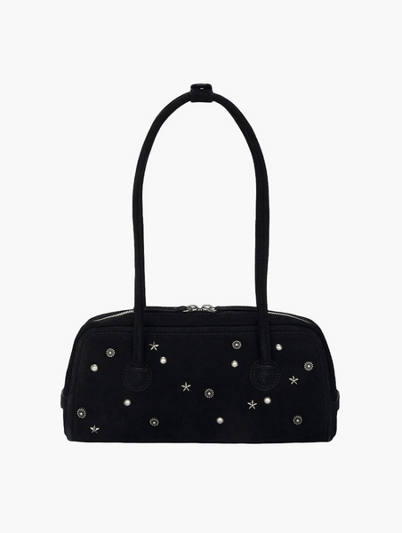 [MARGESHERWOOD] SOFT BAGUETTE BAG Black Studded Nubuck