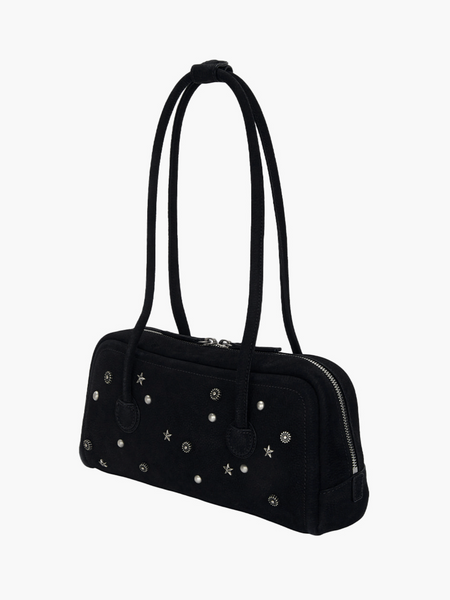 [MARGESHERWOOD] SOFT BAGUETTE BAG Black Studded Nubuck