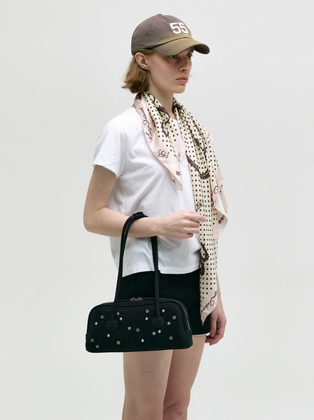 [MARGESHERWOOD] SOFT BAGUETTE BAG Black Studded Nubuck