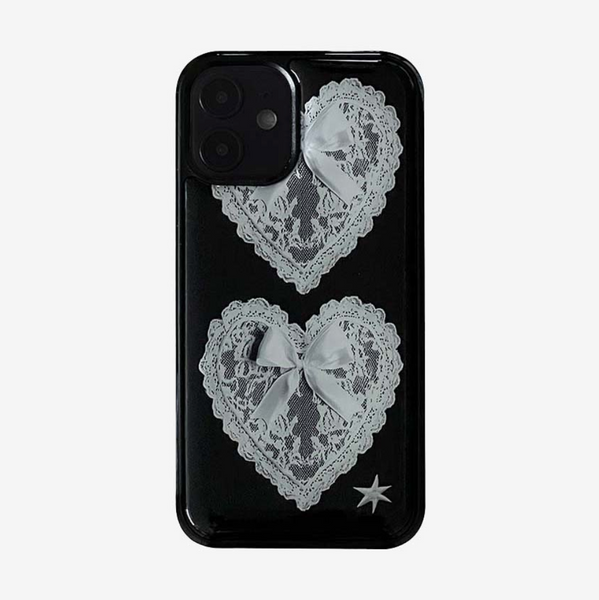 [kitsch kickkey] Ribbon Heart Lace Epoxy / Bumper Glass Case