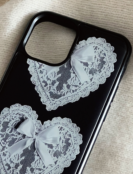 [kitsch kickkey] Ribbon Heart Lace Epoxy / Bumper Glass Case