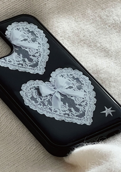 [kitsch kickkey] Ribbon Heart Lace Epoxy / Bumper Glass Case