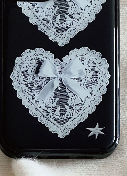 [kitsch kickkey] Ribbon Heart Lace Epoxy / Bumper Glass Case