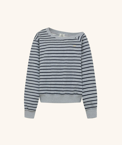 [Letter from Moon] Edin Off-Shoulder Stripe Sweatshirt (Melange Gray)