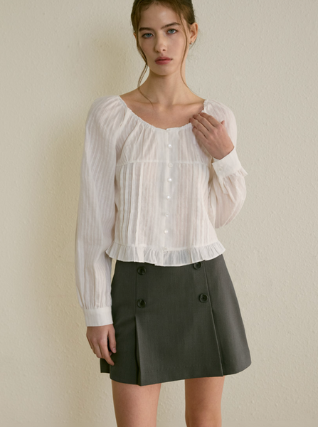 [Letter from Moon] Sage Eyelet Frill Blouse (White)