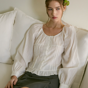 [Letter from Moon] Sage Eyelet Frill Blouse (White)