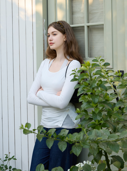 [Letter from Moon] Lib Halter Neck Layered T-shirt (White)