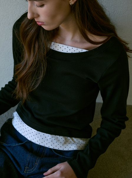 [Letter from Moon] Miel Dot Layered T-Shirt (Black)