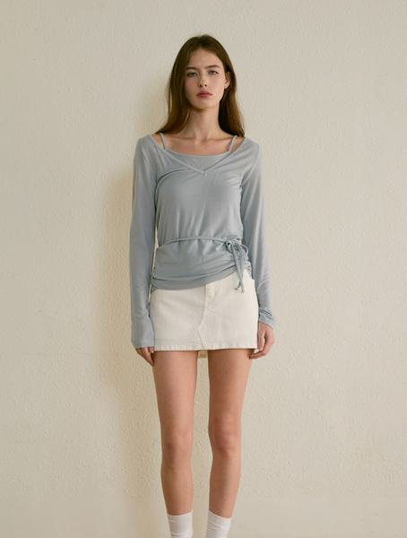 [Letter from Moon] Eve Layered V-Neck Top (Blue)