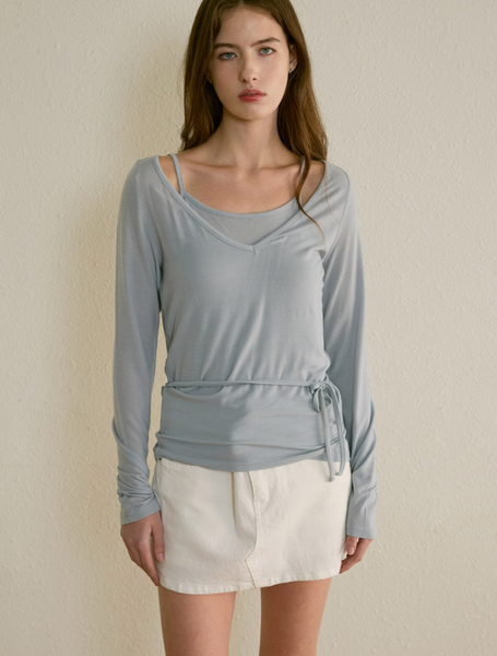 [Letter from Moon] Eve Layered V-Neck Top (Blue)