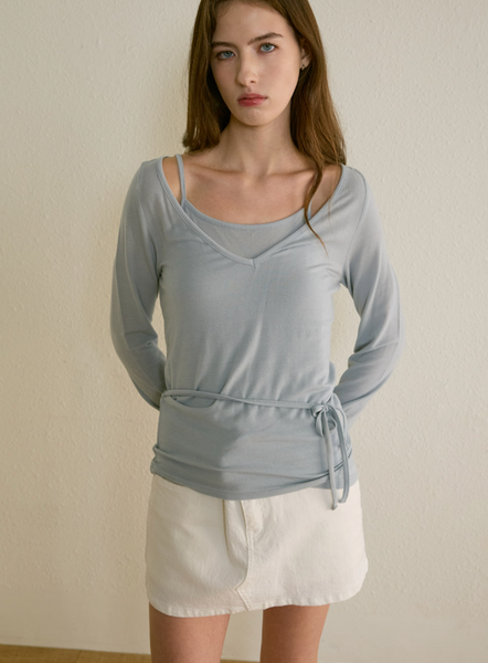 [Letter from Moon] Eve Layered V-Neck Top (Blue)