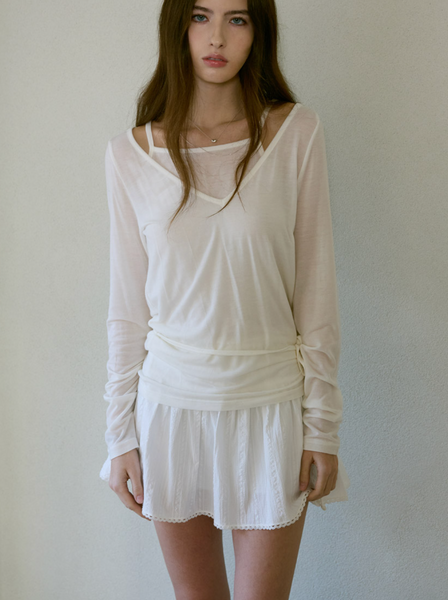 [Letter from Moon] Eve Layered V-Neck Top (Cream)