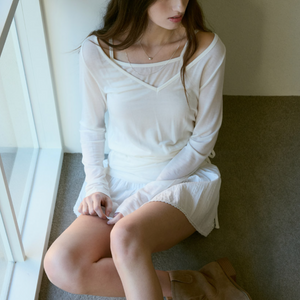 [Letter from Moon] Eve Layered V-Neck Top (Cream)