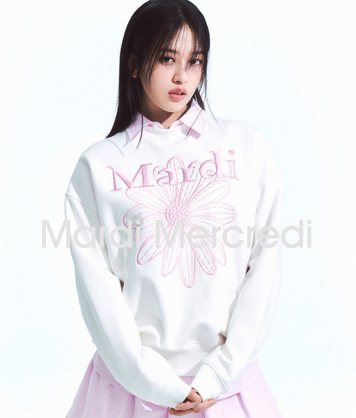 [MARDI MERCREDI] SWEATSHIRT FLOWERMARDI NEEDLEWORK WHITE PINK