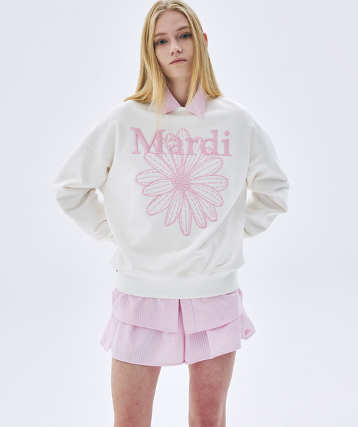 [MARDI MERCREDI] SWEATSHIRT FLOWERMARDI NEEDLEWORK WHITE PINK