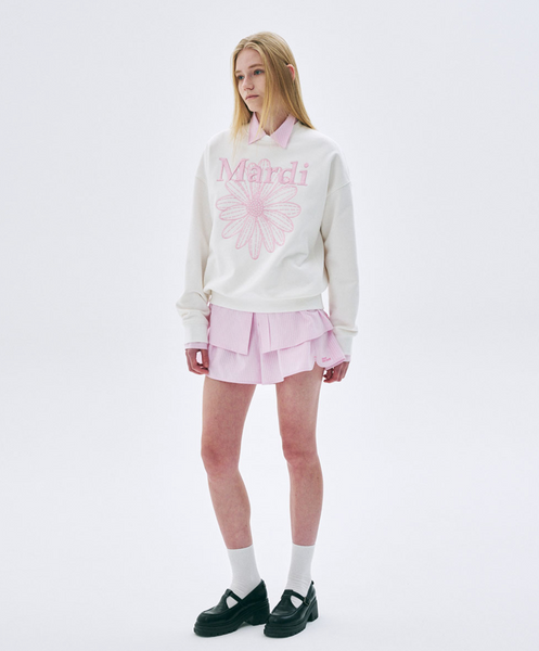 [MARDI MERCREDI] SWEATSHIRT FLOWERMARDI NEEDLEWORK WHITE PINK