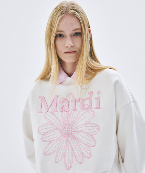 [MARDI MERCREDI] SWEATSHIRT FLOWERMARDI NEEDLEWORK WHITE PINK