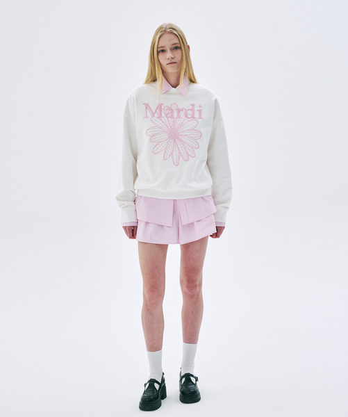 [MARDI MERCREDI] SWEATSHIRT FLOWERMARDI NEEDLEWORK WHITE PINK